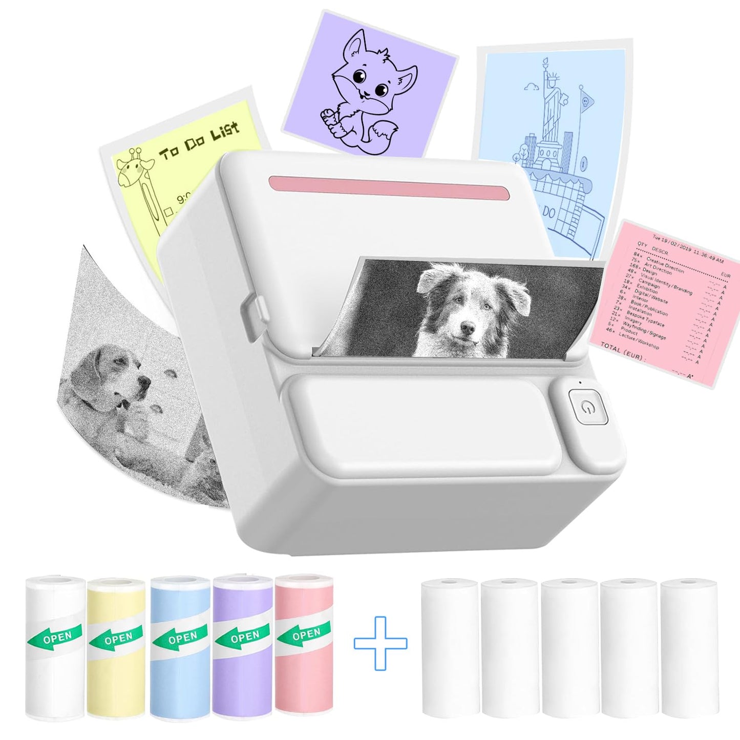 Mini Sticker Printer - Bluetooth Thermal Label Printer for to-Do Lists, Journaling, Scrapbooking, and Study Notes - Inkless Portable Label Maker with 10 Rolls of Stickers Paper Included