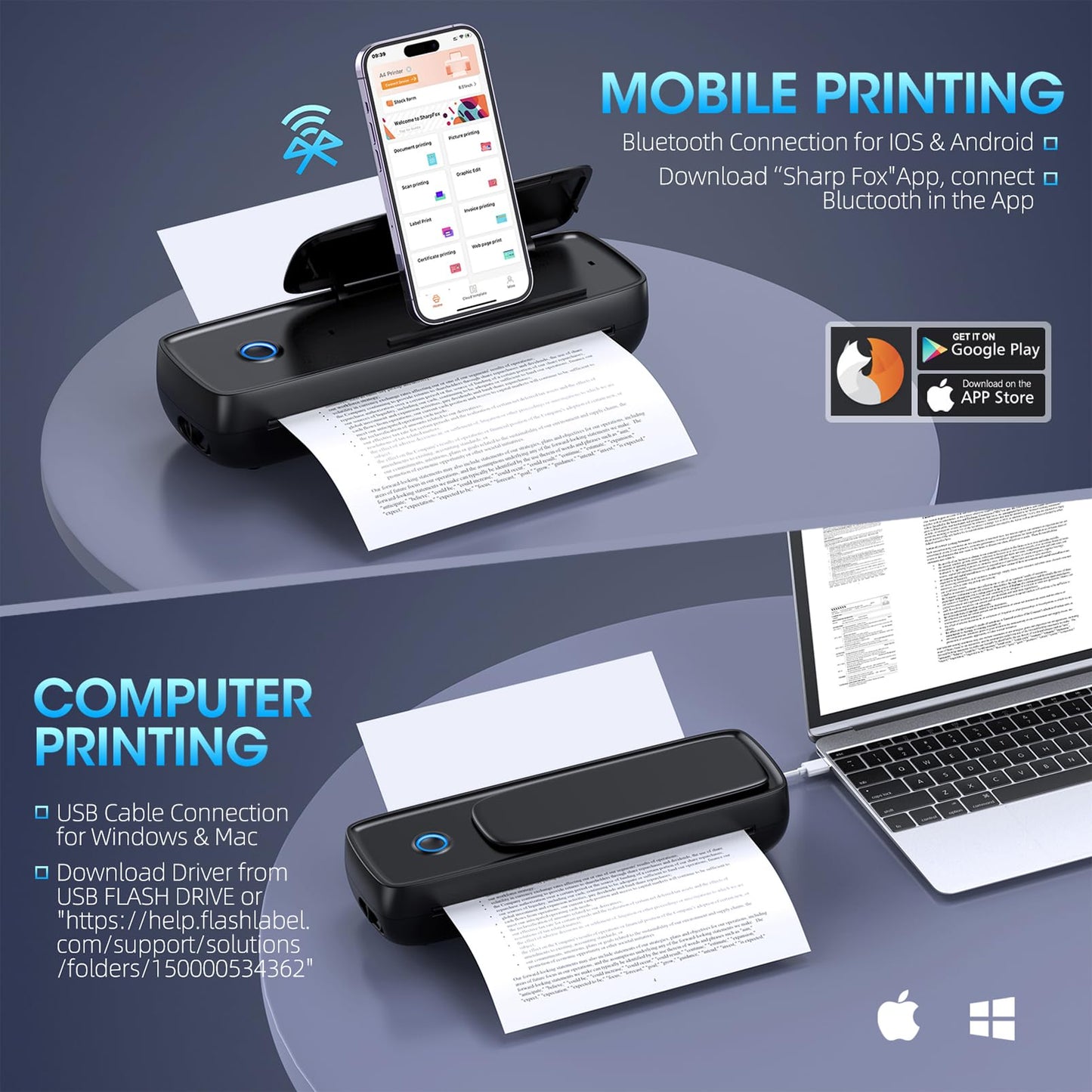 Portable-Printer with phone holder, Thermal-Wireless-Bluetooth-Mini Inkless-Printer for Travel Support 8.5" X 11" US Letter&Legal A4&A5 Thermal Paper, Compatible with Android and iOS Phone&Laptop