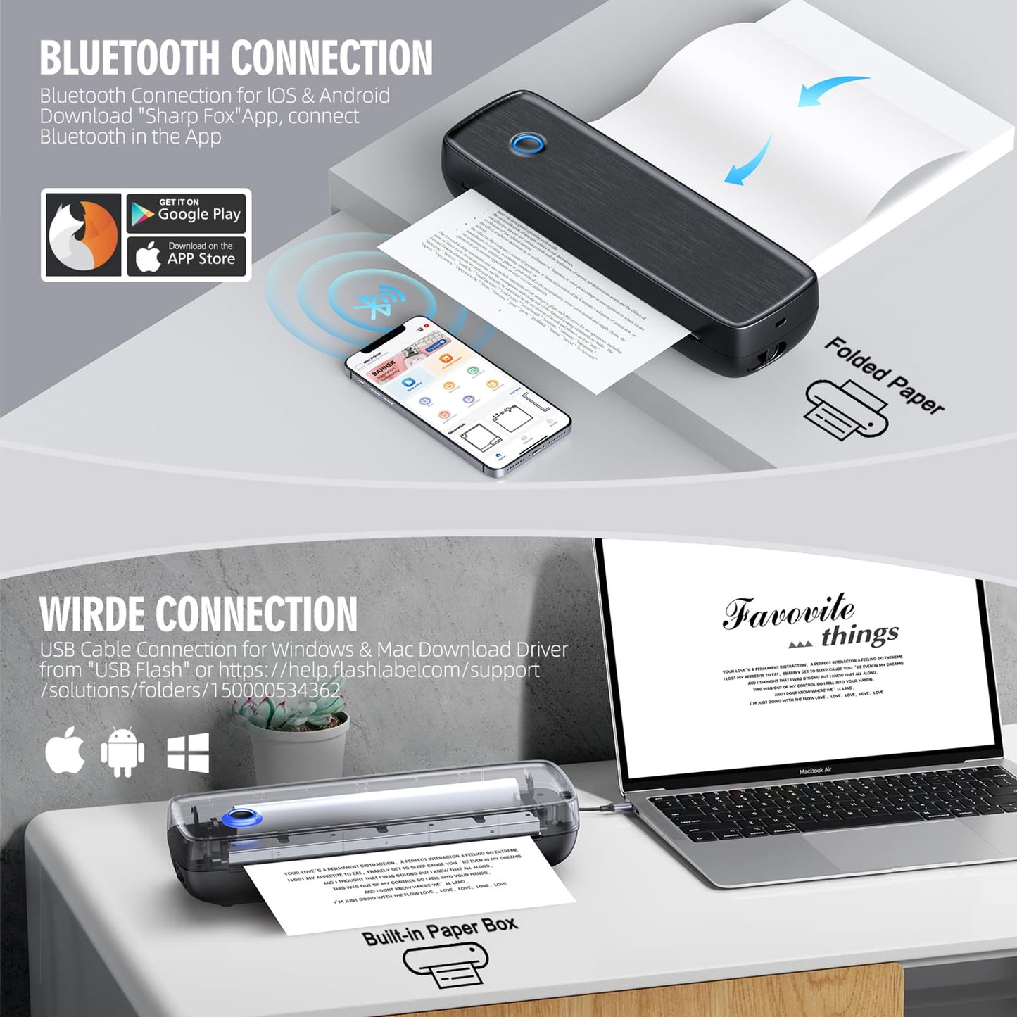 Portable Printer Wireless for Travel,Bluetooth Thermal Printer Support 8.5" X 11" US Letter &Legal, A4&A5 Thermal Paper, Inkless Printer Compatible with iOS, Android & Laptop for Office Car