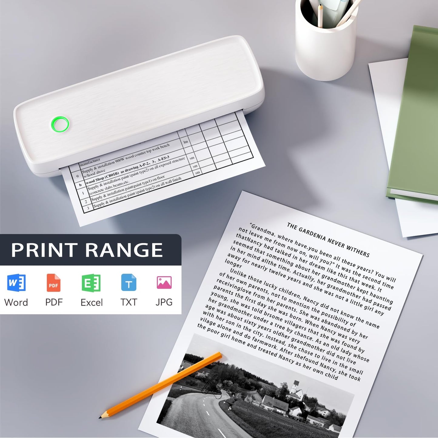 Portable Thermal Printer,Wireless Printer Supports 8.5" X 11"US Letter&Legal,A4&A5 Paper,Bluetooth Printer with 3 rolls of thermal paper,Compatible with Android iOS & Laptop for Office Home Car