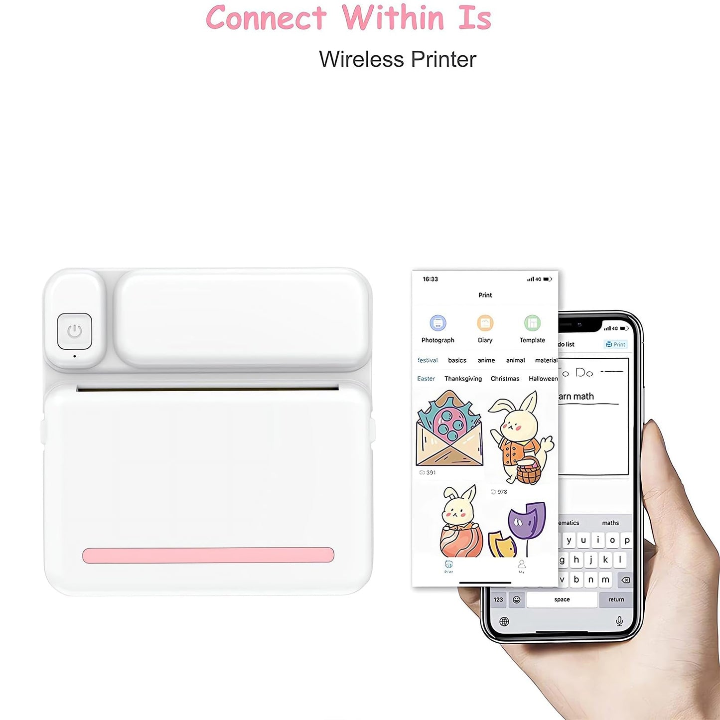 Mini Sticker Printer - Bluetooth Thermal Label Printer for to-Do Lists, Journaling, Scrapbooking, and Study Notes - Inkless Portable Label Maker with 10 Rolls of Stickers Paper Included