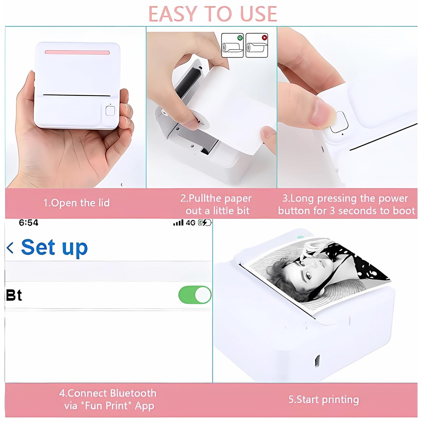 Mini Sticker Printer - Bluetooth Thermal Label Printer for to-Do Lists, Journaling, Scrapbooking, and Study Notes - Inkless Portable Label Maker with 10 Rolls of Stickers Paper Included
