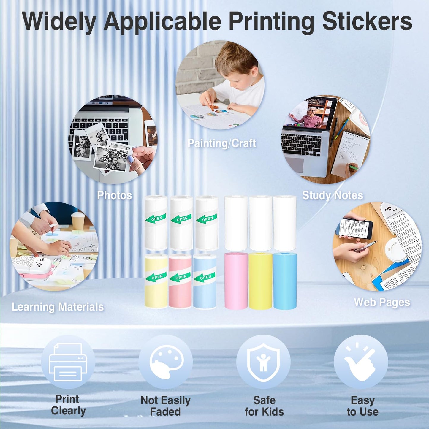 6 Rolls Thermal Printer Paper Colorful Printer Paper kids camera paper roll paper shoot camera Mini Photo Printer Labels For Photos To-do Lists Notes