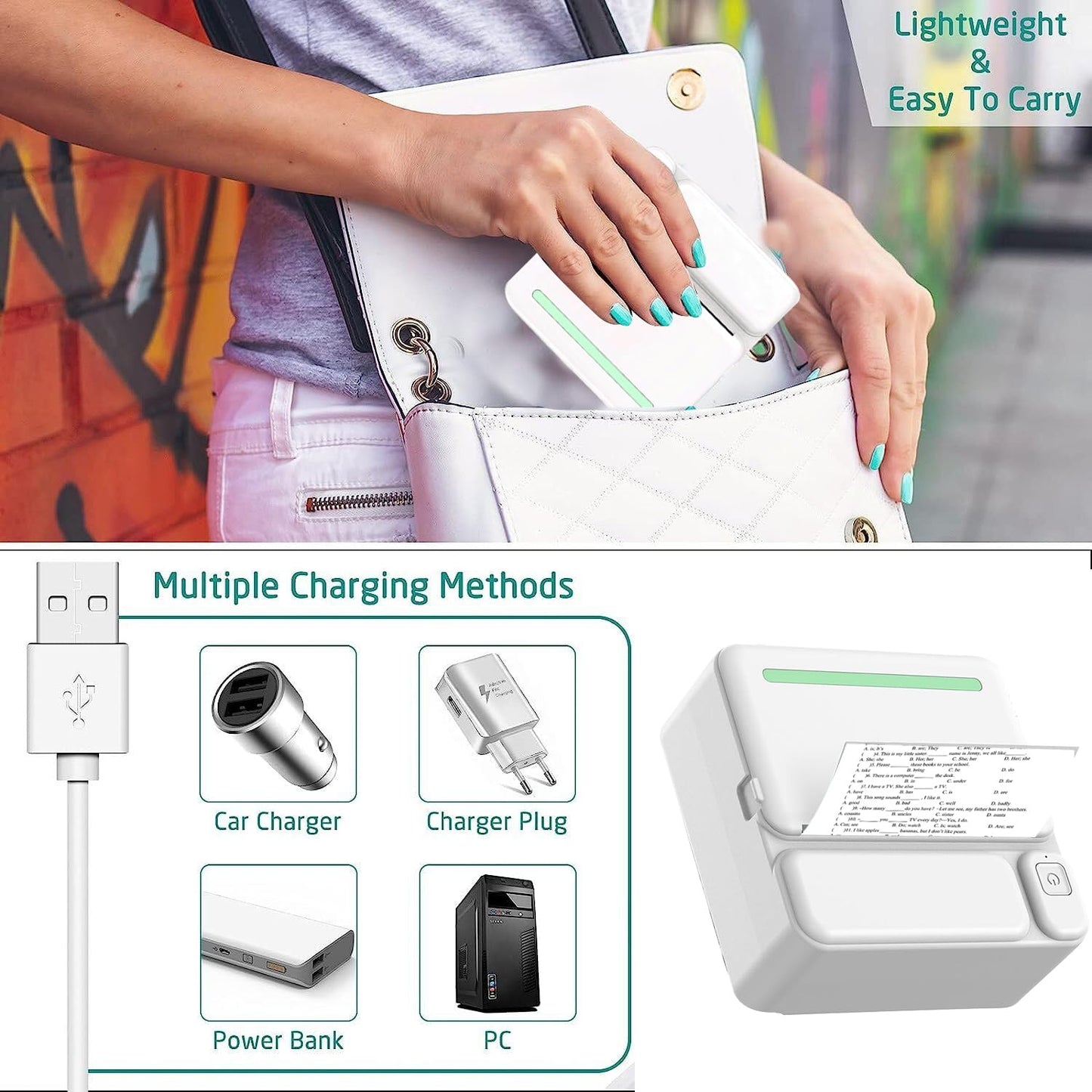 Mini Sticker Printer - Bluetooth Thermal Label Printer for to-Do Lists, Journaling, Scrapbooking, and Study Notes - Inkless Portable Label Maker with 10 Rolls of Stickers Paper Included