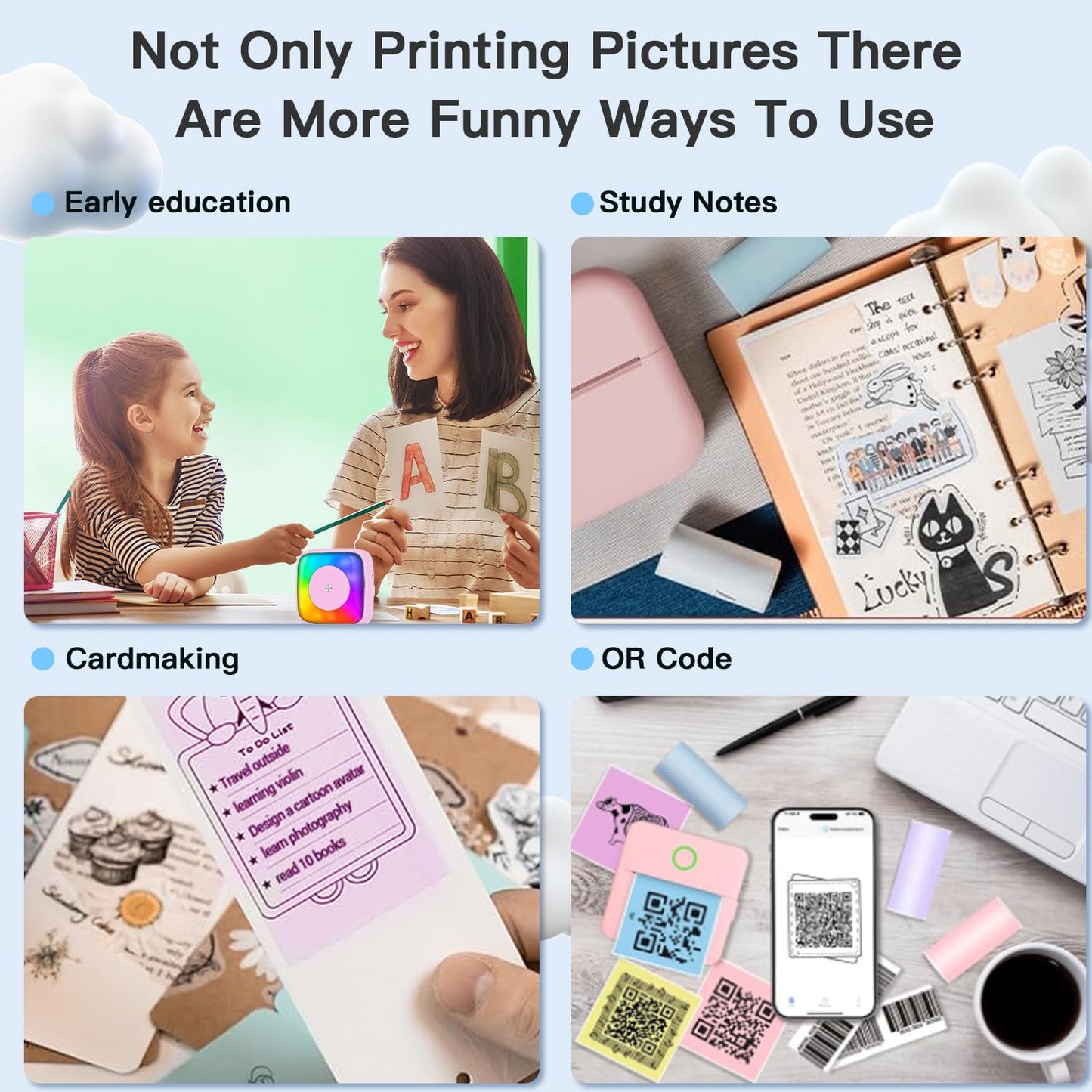 6 Rolls Thermal Printer Paper Colorful Printer Paper kids camera paper roll paper shoot camera Mini Photo Printer Labels For Photos To-do Lists Notes