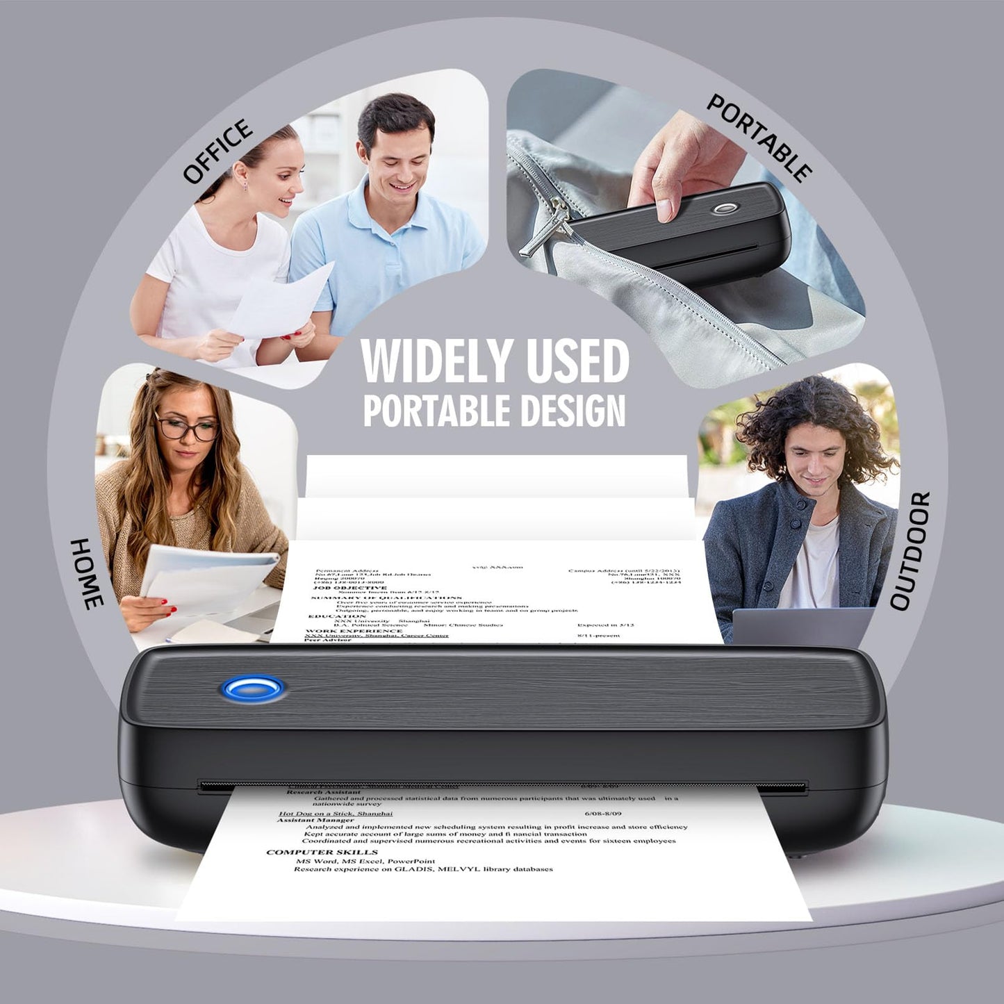 Portable Printer Wireless for Travel,Bluetooth Thermal Printer Support 8.5" X 11" US Letter &Legal, A4&A5 Thermal Paper, Inkless Printer Compatible with iOS, Android & Laptop for Office Car