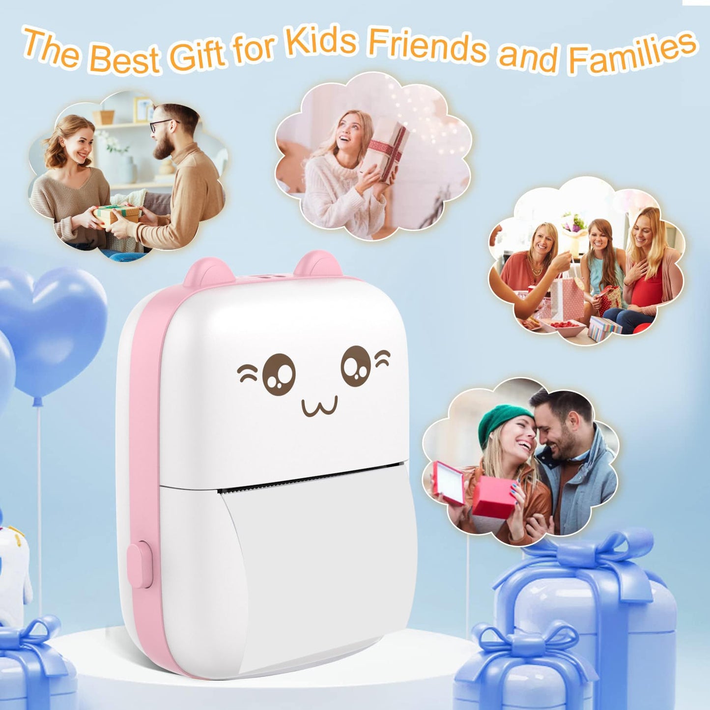 Mini Printer Sticker Thermal Printer with10 Rolls Paper, Bluetooth Portable Phone Printer,Study Printer for Pictures, Photos, Journals, DIY, Compatible with Phone & Tablet.